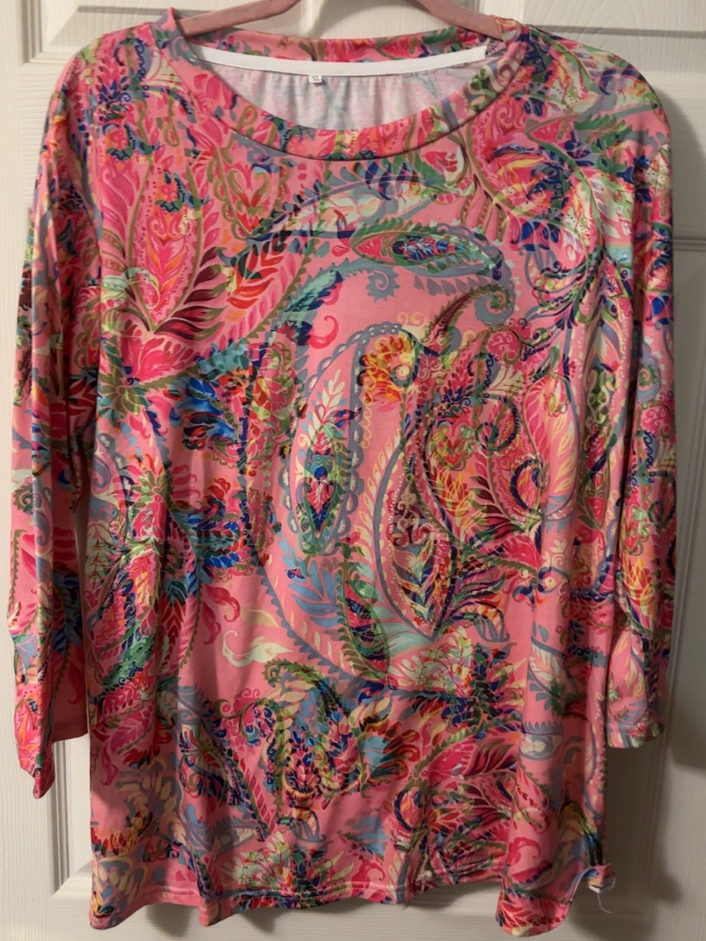 Womens Pink Paisley Print Long Sleeve Top